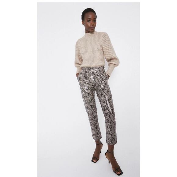 NONCHALANT Label Vegan Snake Print Leather High Rise trouser Style Pants XS - Picture 1 of 7